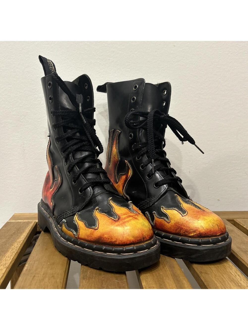 Dr Martens Tredair Flame Sunburst Leather Boots Made in England Womens Sz 5.5 US